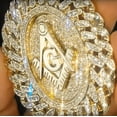 thumbnail image 4 of Mens Huge Mason Hip Hop Chain Oval Medallion Pendant Masonic Freemason Gold Finish 30" Cuban Bling Necklace, 4 of 5