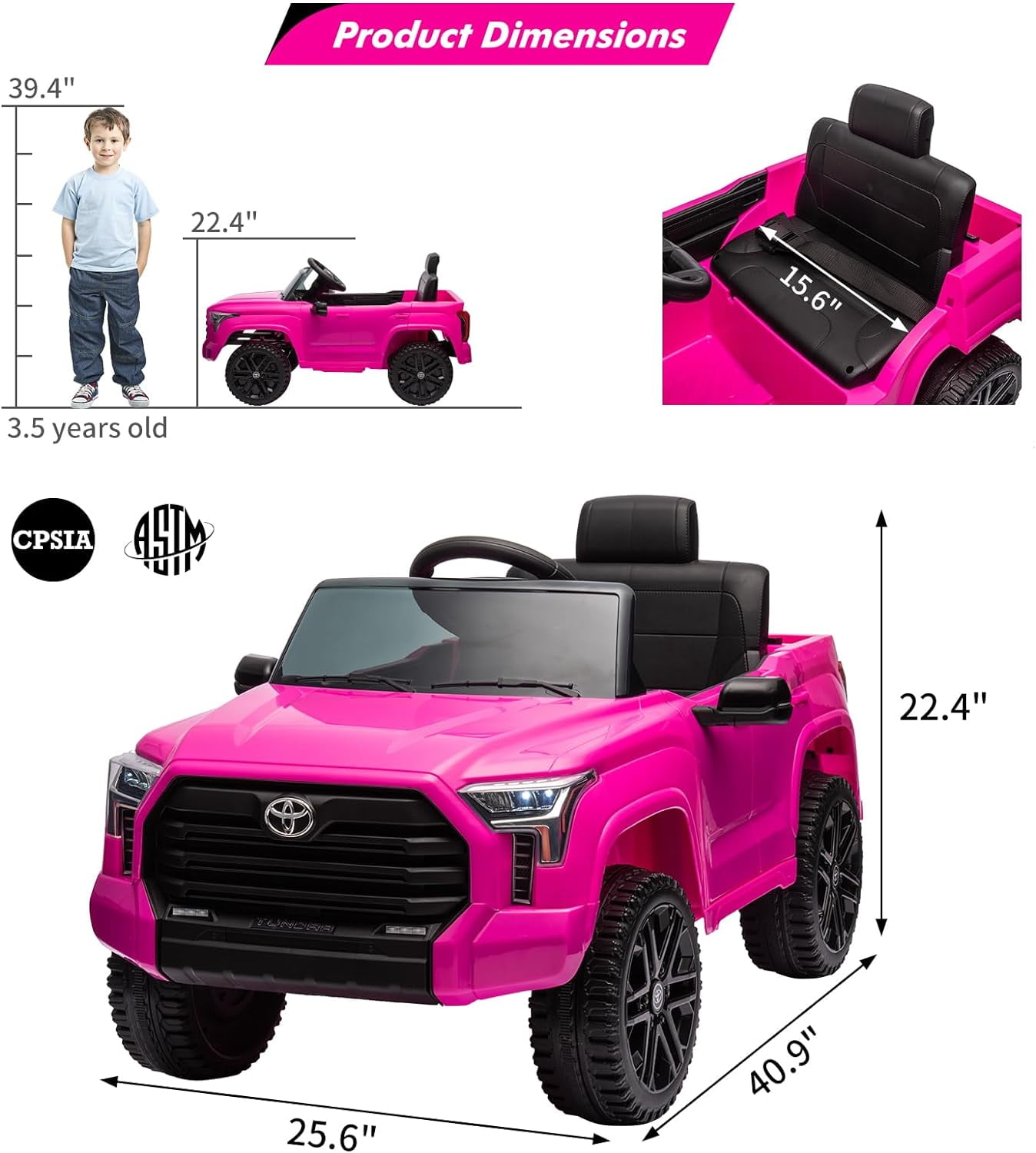 NEILA Toyota Licensed 12V Kids Ride on Truck Car Battery Powered Electric Fun Toys with Remote Control, Spring Suspension, 3 Speeds, LED Lights, Ride on Toy for 3-8 Years Boys & Girls (Rose)