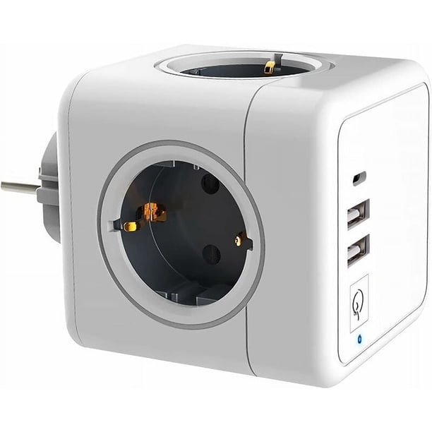 Regleta de enchufes USB, regleta de enchufes de pared con 4 tomas de corriente y 2 puertos USB, regleta de enchufes USB 7 en 1 con interruptor, cargador de regleta de enchufes de pared de
