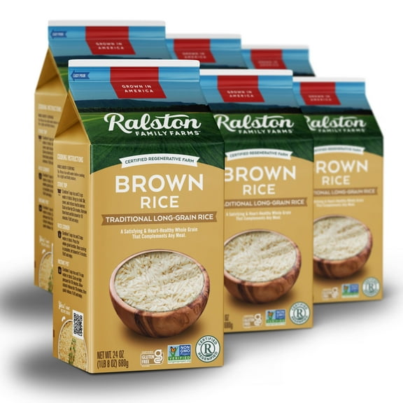 Ralston Family Farms Traditional Brown Rice, 24 oz Carton: 6 Pack, American Grown, Non-GMO, Naturally Gluten Free