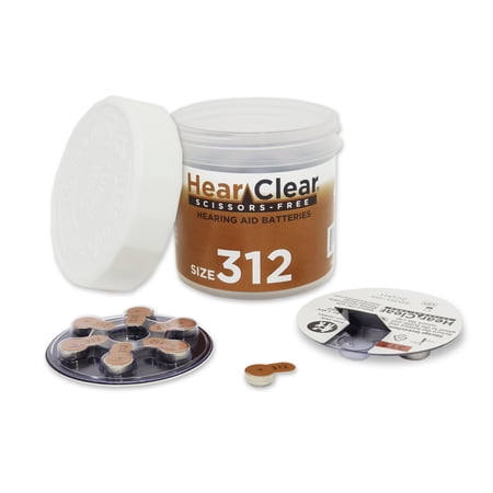 Hear Clear Size 312 [Scissor-Free] PR41 1.45V Zinc Air Hearing Aid Batteries Brown Tab (60 Pack)
