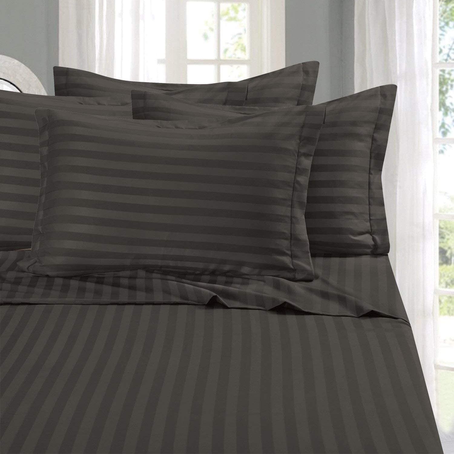 1500 Thread Count 6Piece Damask Stripe Bed Sheet Set Full Grey