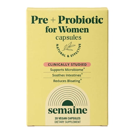 Semaine Health Pre+ Probiotic for Women, Prebiotic and Probiotic with Ginger to Soothe, Probiotics for Intestinal and Vaginal Health, 20 Count