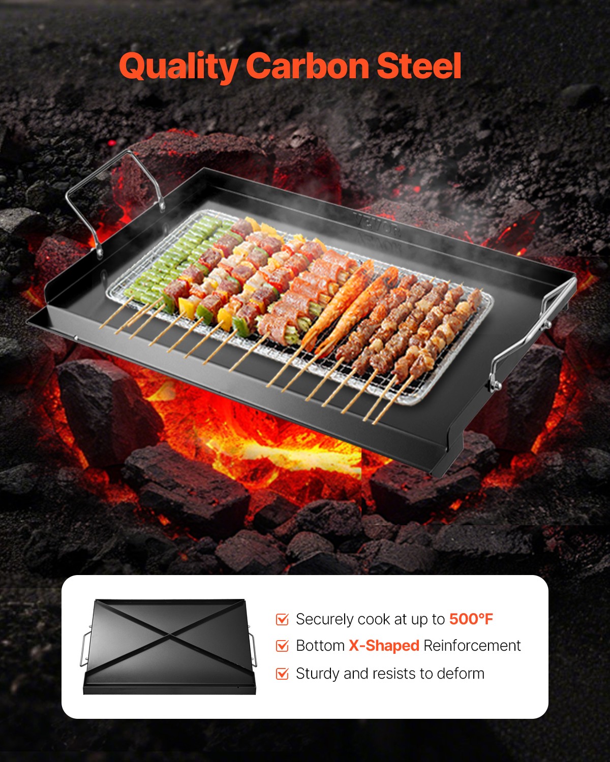 LINJH 24x16 in Flat Top Griddle Carbon Steel Universal BBQ Grill Pan Cookware