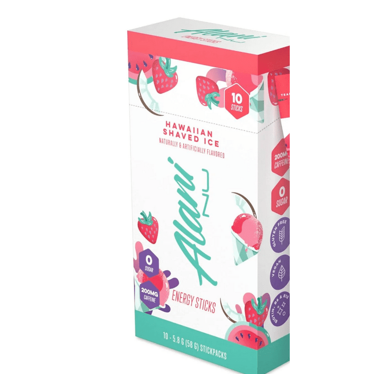 Alani Nu Energy Sticks, Hawaiian Shaved Ice, 10 Count, 200mg