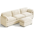 thumbnail image 2 of Aiho 110.2" L-Shaped Modern Modular Sectional Sofa with Movable Ottoman - 3-Seater Cloud Couch, Comfy Corduroy Deep Seat with 2 Pillows for Living Room, Bedroom & Apartment,Beige, 2 of 9