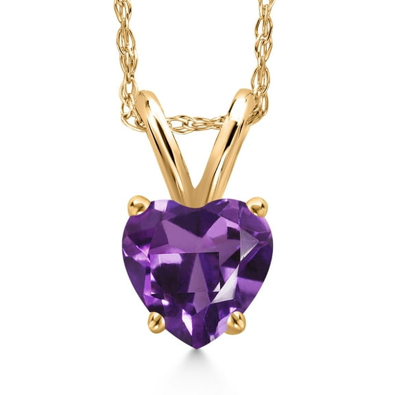 Gem Stone King 10K Yellow Gold Purple Amethyst Pendant Necklace for Women | 0.42 Cttw | Gemstone February Birthstone | Heart Shape 5MM | With 18 inch Chain