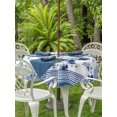 thumbnail image 3 of Outdoor Tablecloths with Umbrella Hole & Zipper, Navy Blue Floral Round Tablecloths 60 Inch, Vintage Flowers Plants Farmhouse Greek Key Waterproof Table Cloth, Patio/Pool/Picnic Table Covers, 3 of 8