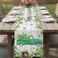 thumbnail image 4 of St. Patrick's Day Table Runner - 90 Inch Long Green Truck Lucky Shamrocks Rustic Wooden Cotton and Linen Blended Dress Scarves Farmhouse Table Runner for Kitchen Dining, Coffee Table, 13" x 90", 4 of 8