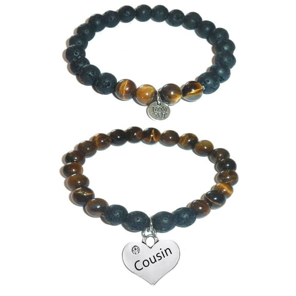 Cousin Women's, Girls Tiger Eye & Black Lava Stone Bracelet Gift Set