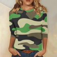 thumbnail image 2 of GIPQJK Short Shirts for Women 2024 Vacation Trendy Round Neck Going Out Sweatshirts Tops Plus Size 3/4 Sleeve Camo Print Loose Casual Tunic Clothes Green,S, 2 of 5