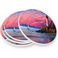 thumbnail image 3 of Sailboat and Lighthouse Coaster, Drinks Round Absorbent Stone Set with Ceramic Stone and Cork Base, Tabletop Protection Mats and Cups Place for 4PCS Home Decor, 3 of 6