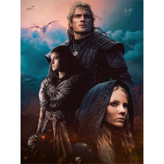 5D DIY The Witcher Diamond Painting Kit, Full Round Diamond Art, Mosaic Handicraft Kit, Suitable for Home Wall Decoration, Ideal Handmade Gift