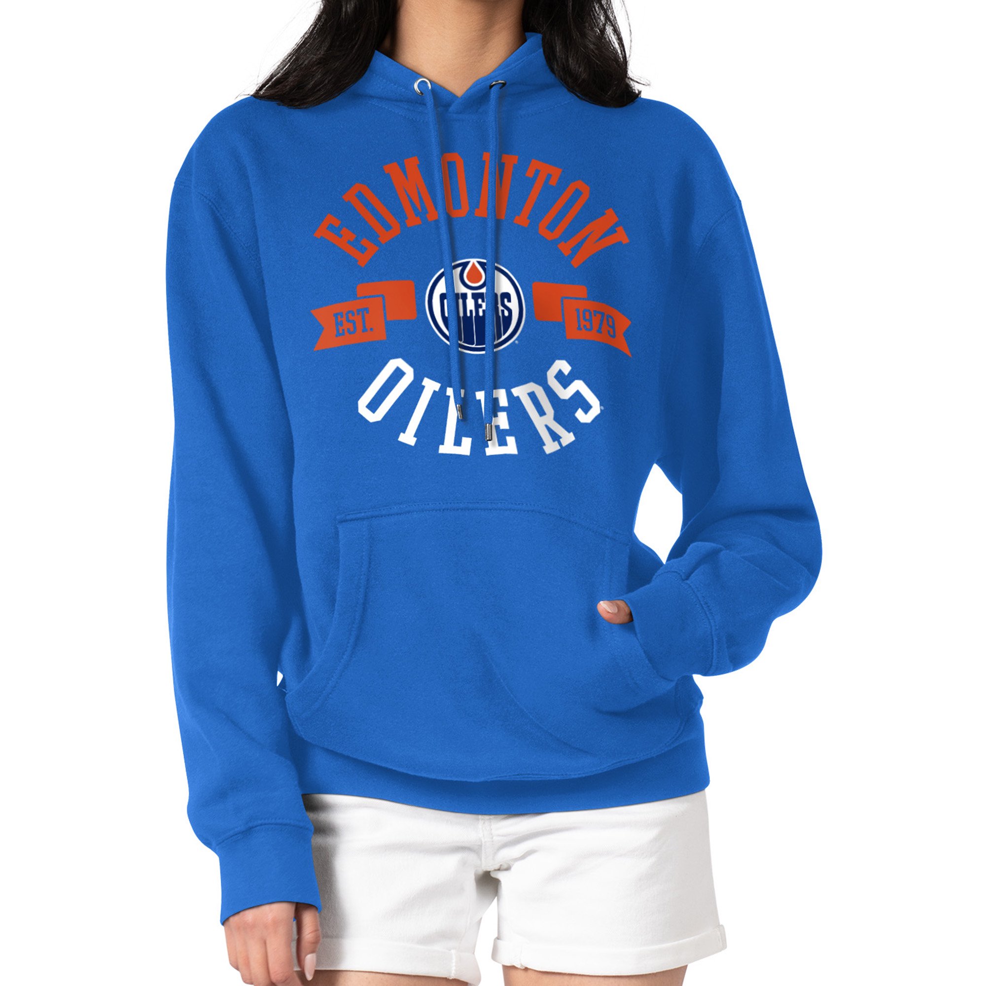 Women's G-III 4Her by Carl Banks Royal Edmonton Oilers City Graphic Fleece Pullover Hoodie