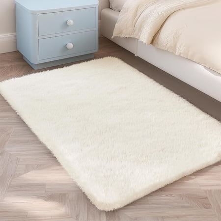 Fluffy Cream Rug Small 2x3 Area Rugs For Bedroom Living Room Non-slip Ultra Soft Pet Dorm Study Office Entryway Playroom Easy Clean Modern Carpet