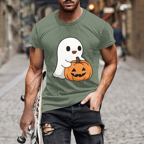 Tees for Men Halloween Cute Ghost Graphic Tops Plus Size Fashion Holiday T Shirts Short Sleeve Crewneck Tops Going Out Outfits Funny Pullover Tshirts, S-5XL