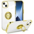 thumbnail image 1 of Funda transparente para iPhone 14 Plus con protector de pantalla, chapado, anillo magnético giratorio de 360 grados, soporte de pie, suave, delgada, a prueba de golpes, cubierta protectora - Dorada, 1 of 8