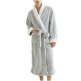 thumbnail image 4 of Htigea Plush Bathrobe for Unisex Women Men Long Sleeve Shawl Collar Nightgown Fleece Loungewear Soft Comfy Housecoat Gray,M, 4 of 5