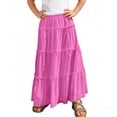 thumbnail image 2 of Miluxas Girl Summer Boho Maxi Skirt Eyelet Elastic Waist String Casual Beach Vacation Long Skirts Hot Pink 12-13 Years, 2 of 7