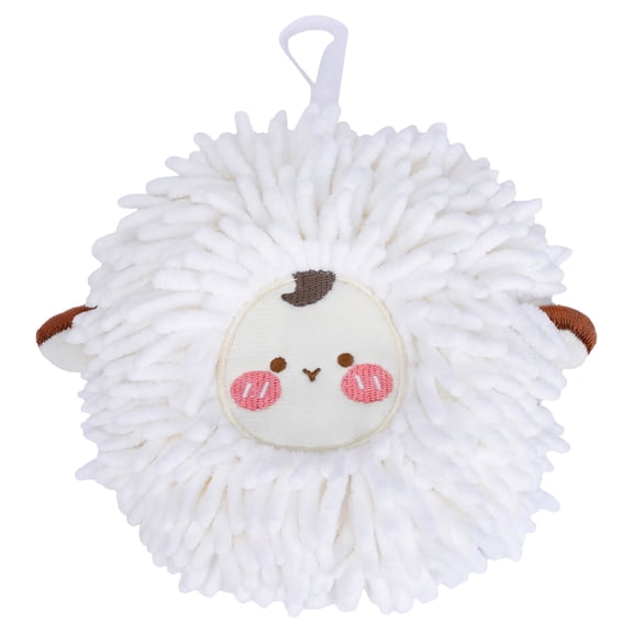 Unique Bargains Cute Sheep Animal Chenille Soft Hanging Hand Towel White 6" x 6"