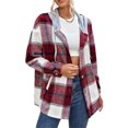 thumbnail image 4 of Seyurigaoka Winter Women Juniors Woolen Shacket Coat, Plaid Long Sleeve Hooded Jacket with Pockets, 4 of 6
