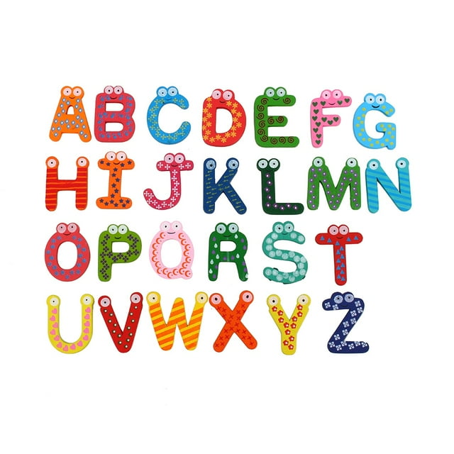 Juego de 26 letras de la A a la Z con imán de madera para nevera para niños, juguete educativo para niños