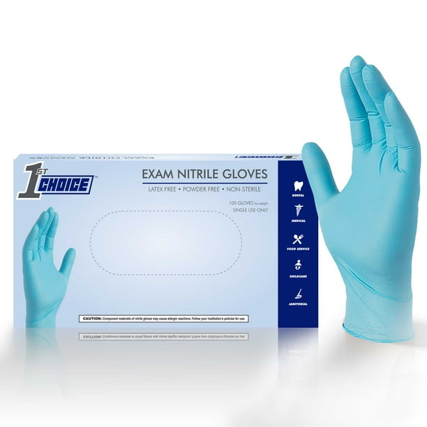1st Choice Nitrile LatexFree Medical Disposable Gloves, Medium, Blue, 100/Box