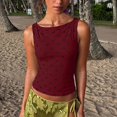 thumbnail image 2 of BODOAO Women's Polka Dot Tank Top Sleeveless Boat Neck Fitted Top with Ruched Sides Stretchy Crop Tank Top Polka Dot Tank Tops for Women Dressy Style Casual Top Wine XL, 2 of 4