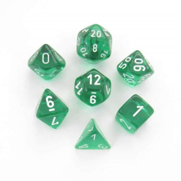 DND Dice Set-Chessex D&D Dice-16mm Translucent Green and White Plastic Polyhedral Dice Set-Dungeons and Dragons Dice Includes 7 Dice - D4 D6 D8 D10 D12 D20 D%, Various (CHX23075)