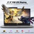 thumbnail image 3 of 17.3" FHD IPS Student Laptop Computer - 16GB RAM 1TB SSD, Intel Pentium 4 Cores N100(Beat to i3-1115G4, Up to 3.4GHz) 65W Type-C 2 Years Warranty Fingerprint Backlit Keyboard Wi-Fi 6 BT5.2, 3 of 8