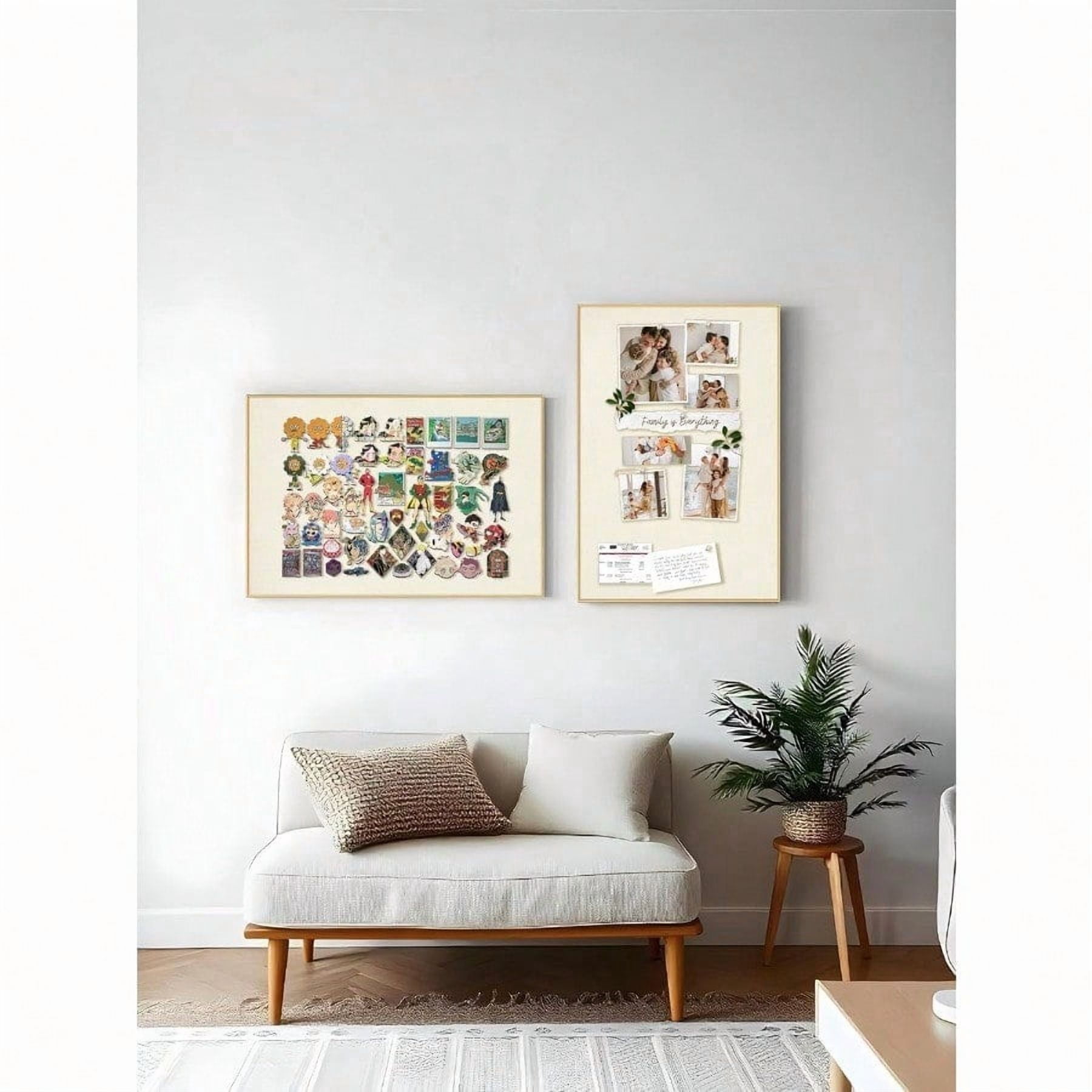 Bulletin Board 30 X 20 Inches Oatmeal White Pin Board Golden Aluminum Framed Fabric Cork Board With 10 Push Pins