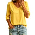 thumbnail image 2 of 3/4 Length Sleeve Womens Tops Versatile Color V Neck 3/4 Sleeve Loose T Shirt Top, 2 of 6