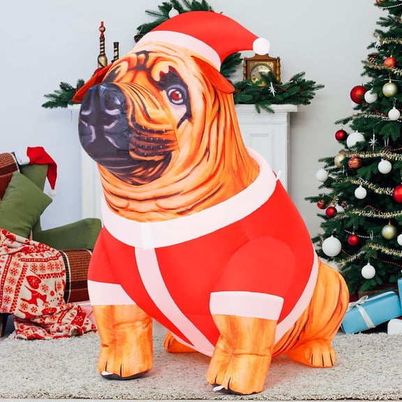 4 FT Tall Christmas Inflatables  Outdoor Decorations Christmas Blow Up Bulldog Inflatable with Built-in  Lights Yard Decoration for Holiday Indoor Lawn Garden