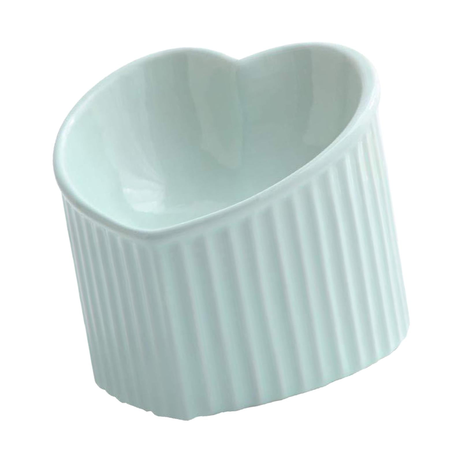 Ceramic Tilted Elevated Cat Bowl Heart Shape Porcelain Easily Wash Food Green