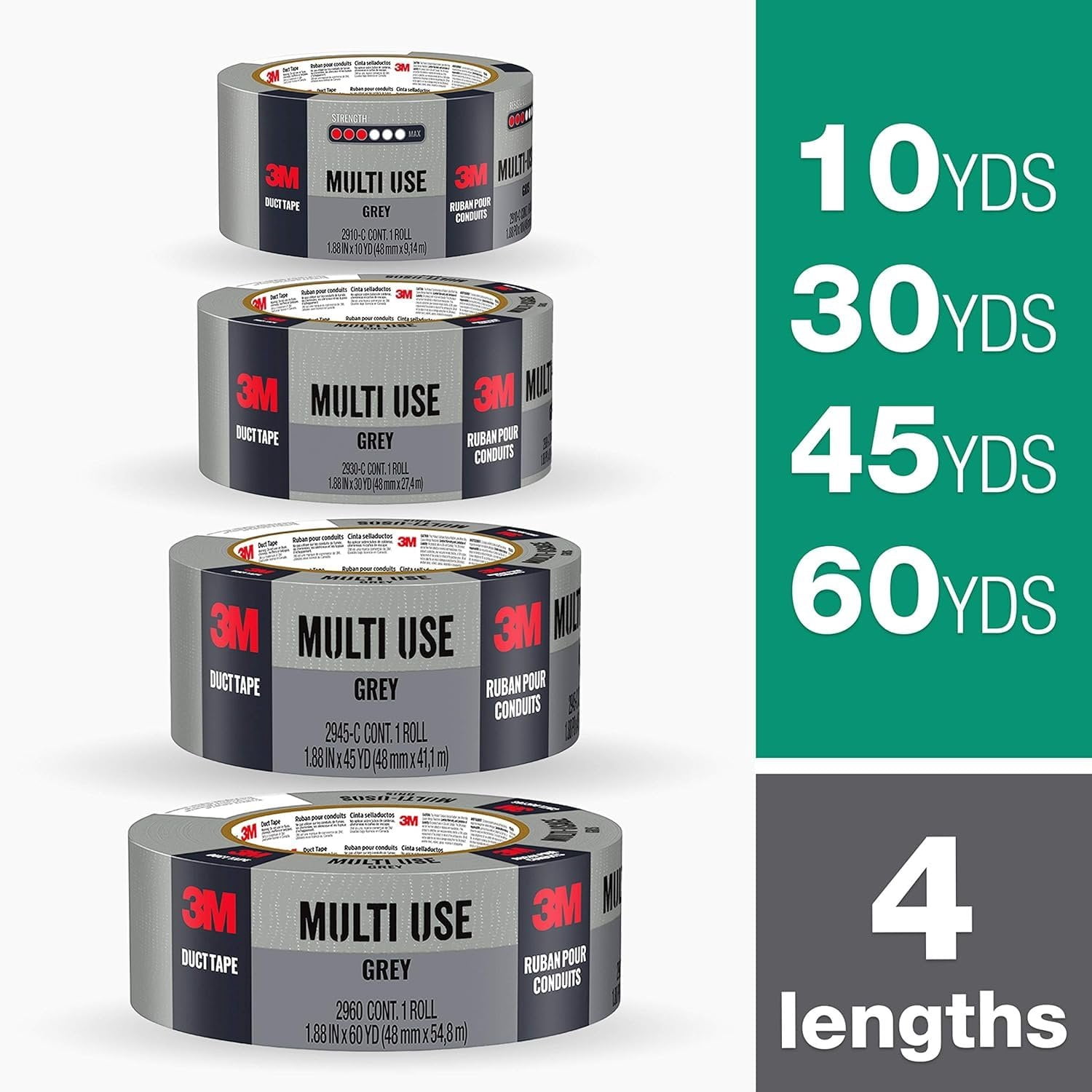 3M Multi-Use Duct Tape - Multipurpose, 1.88 In x 60 Yd - Pack of 2