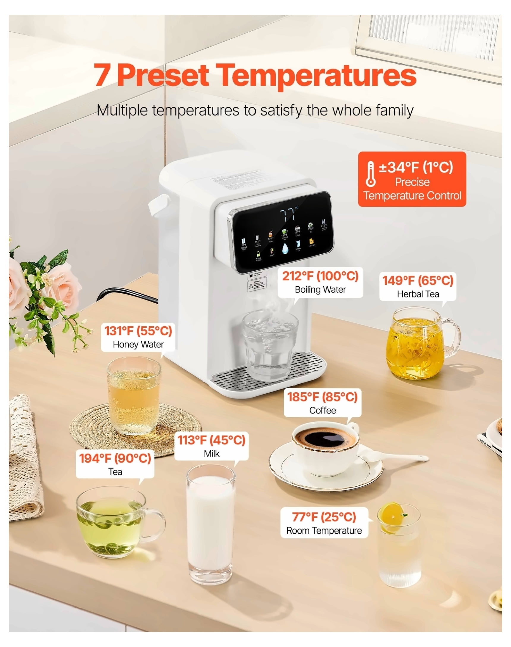 Instant Hot Water Dispenser, Countertop Electric Kettle 7 Temp 7 Volume, 118oz Tank for Tea, Coffee, Baby Formula