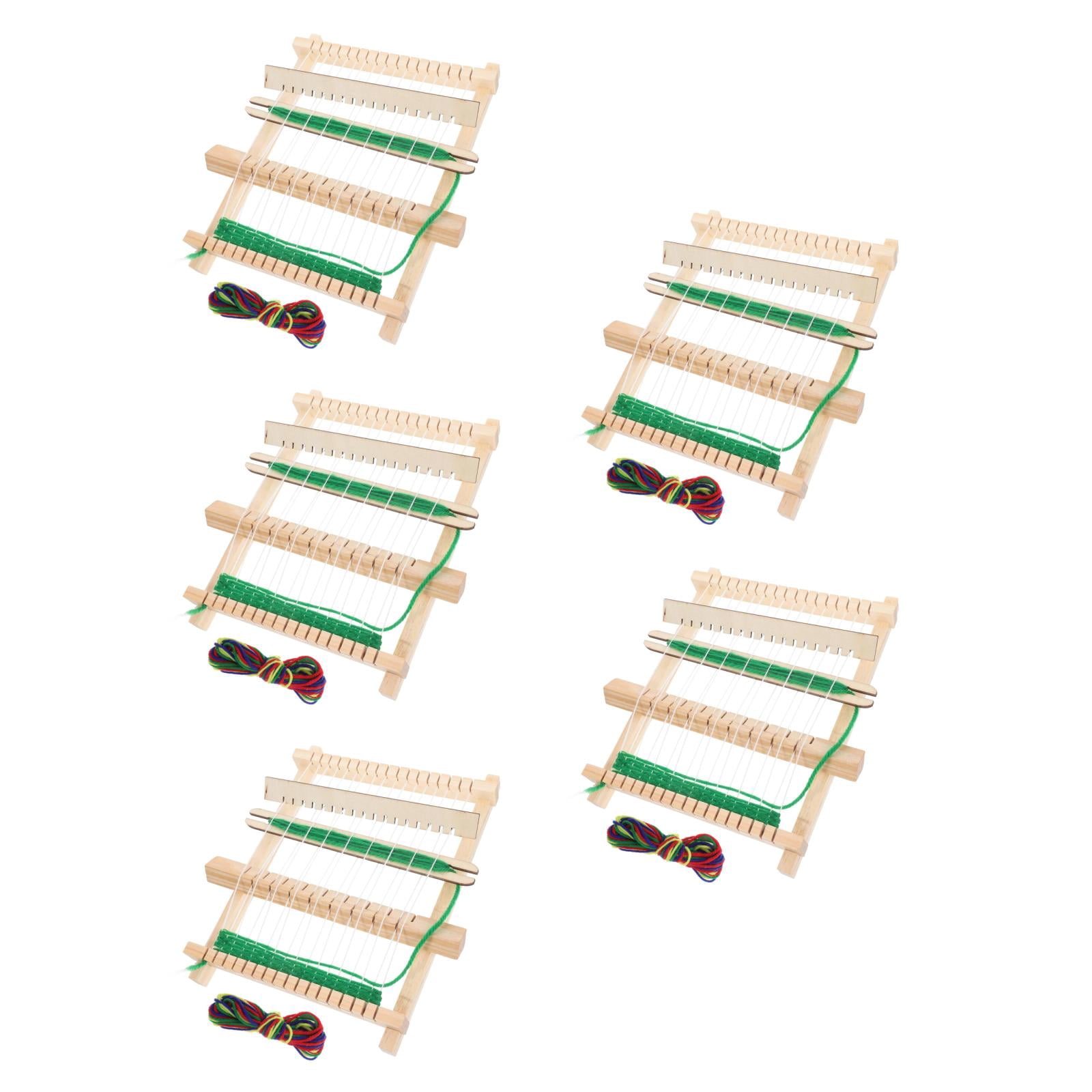 Masteelf 5 Sets DIY Weaving Loom Portable Handmade Knitting Machine Wooden Frame Craft Weaving Tool for Yarn and Bracelet Creative Weaving Toy