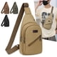 thumbnail image 1 of Mochila de Lona Multifuncional con Puerto de Carga USB y Agujero para Auriculares | Bolsa Ajustable Cruzada para Pecho para Senderismo, Viajes y Trabajo | Gran Capacidad | Unisex | 30x16x6cm | Caqui, 1 of 8