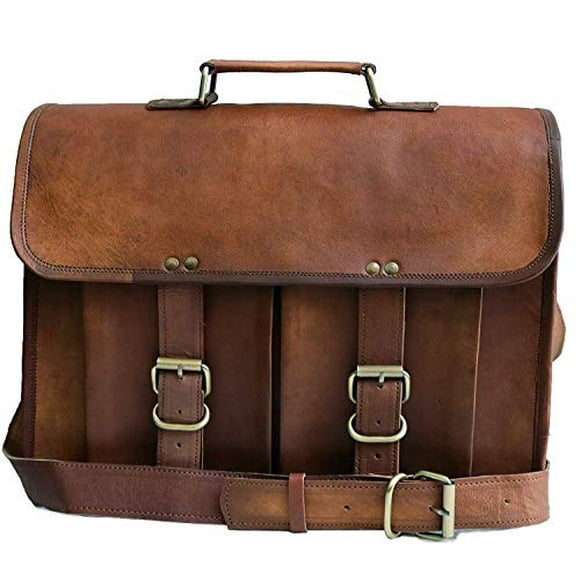 17" leather messenger bag laptop case office briefcase gift for men computer distressed shoulder bag