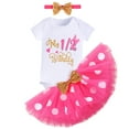 thumbnail image 2 of IBTOM CASTLE Baby Girls Half Birthday Outfit Polka Dots ONE Romper Tutu Skirt Mouse Ears Headband Cake Smash Clothes for Photo Shoot 6 Months Hot Pink - My 1/2 Birthday, 2 of 8