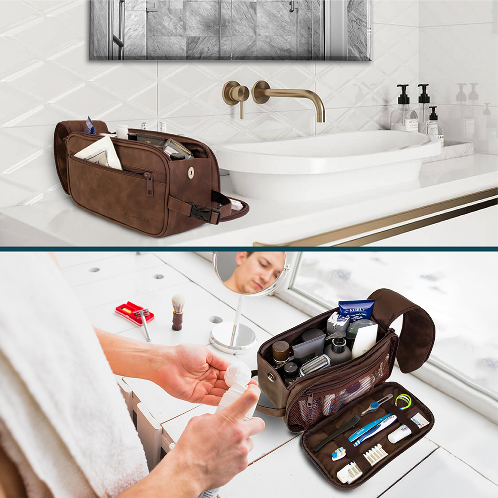 Pavilia Men's Leather Toiletry Bag photo 5
