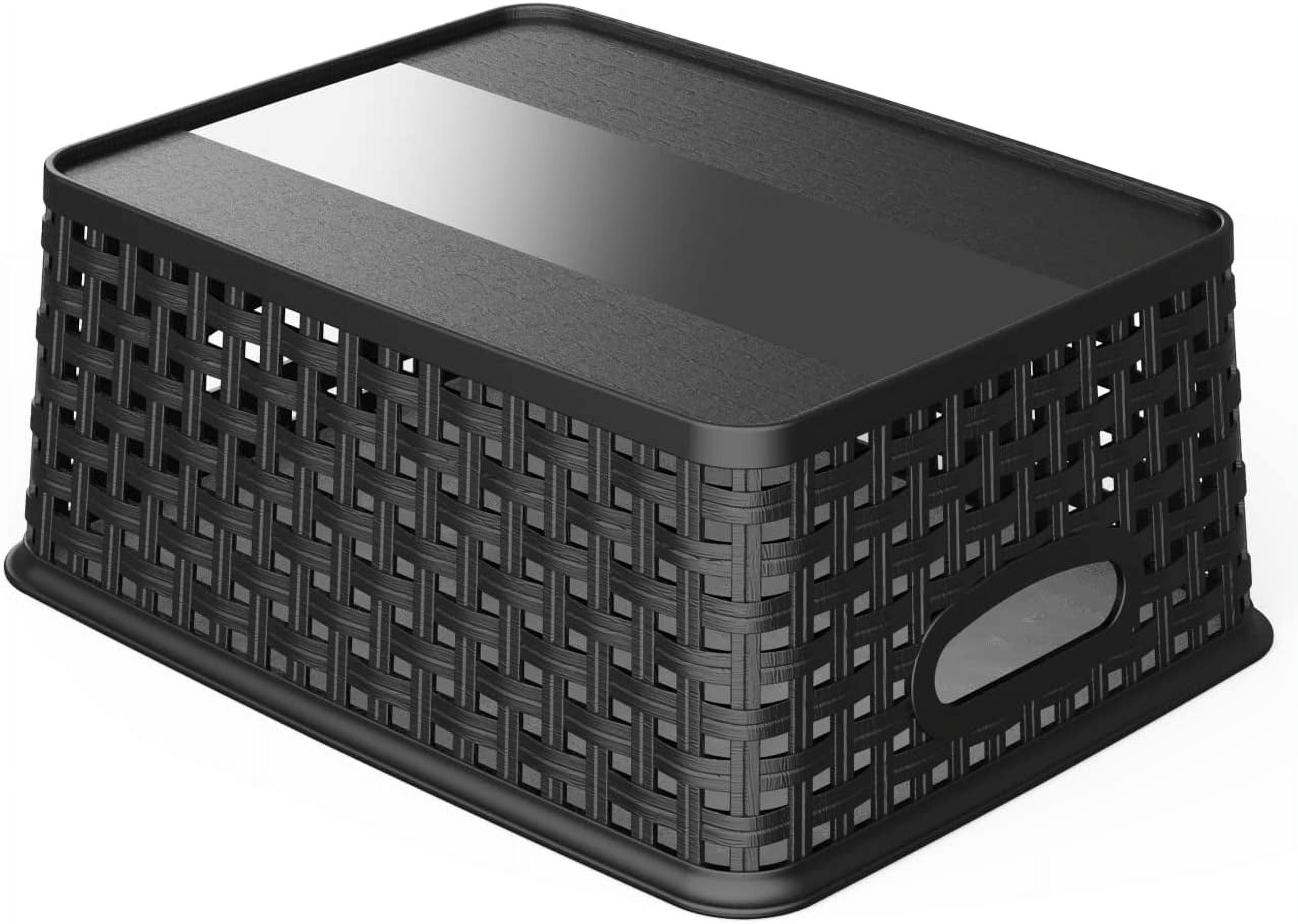 Black Plastic Woven Storage Baskets, 6-Pack Weave Basket Organizer for Kitchen Office Bathroom