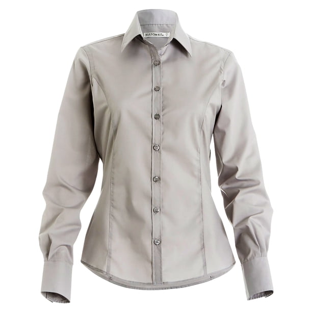 Kustom Kit - Camisa de manga larga para trabajo para mujer (Plata)