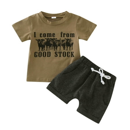

Vedolay Baby Boy Outfit Toddler Baby Boy Clothes Set Print Short Sleeve Crewneck T Shirt Tops Solid Color Shorts Cute Summer Outfits(Coffee 3-6 Months)