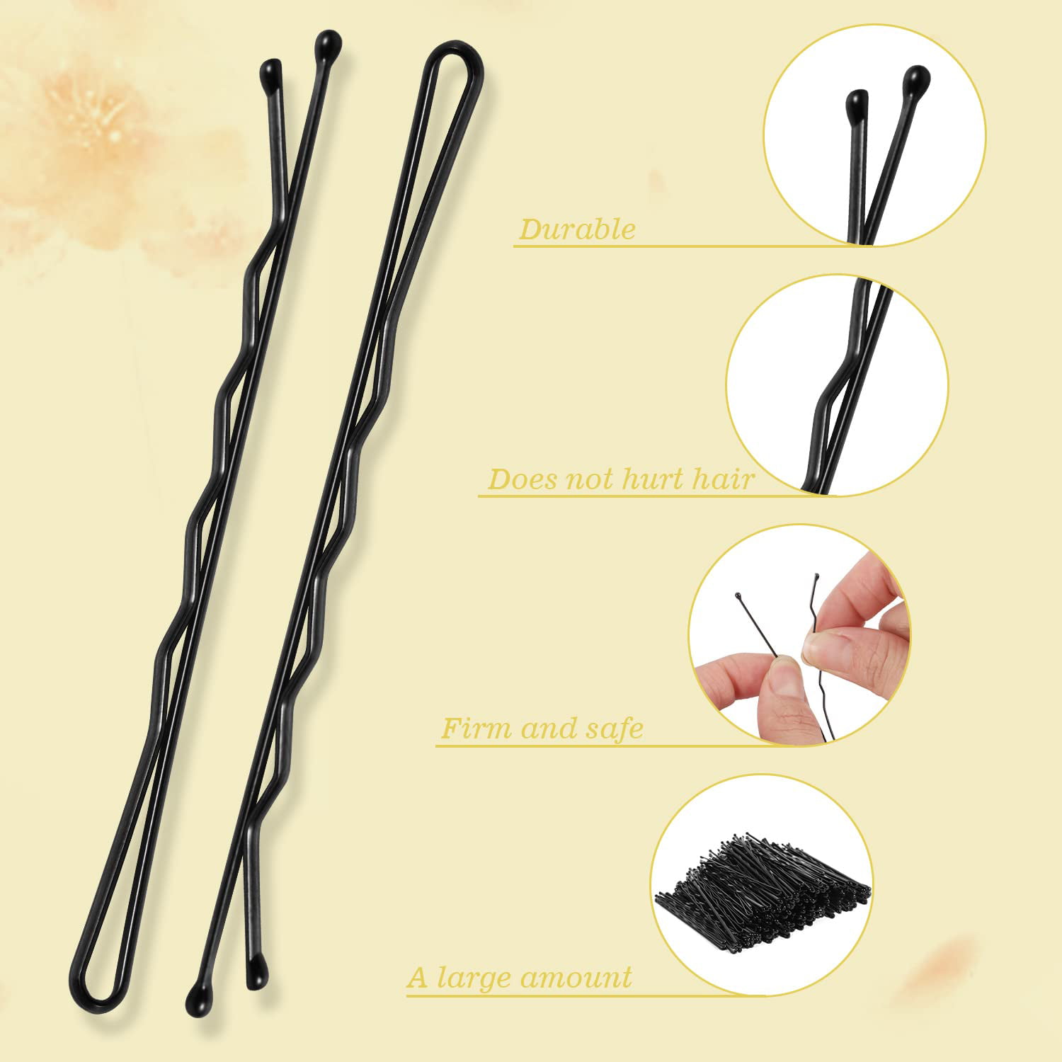 Kleravitex 2.75 Jumbo Bobby Hair Pins Black Tipped Flat Style. Perfect For  Rollers - 100 pieces Tub Made in USA