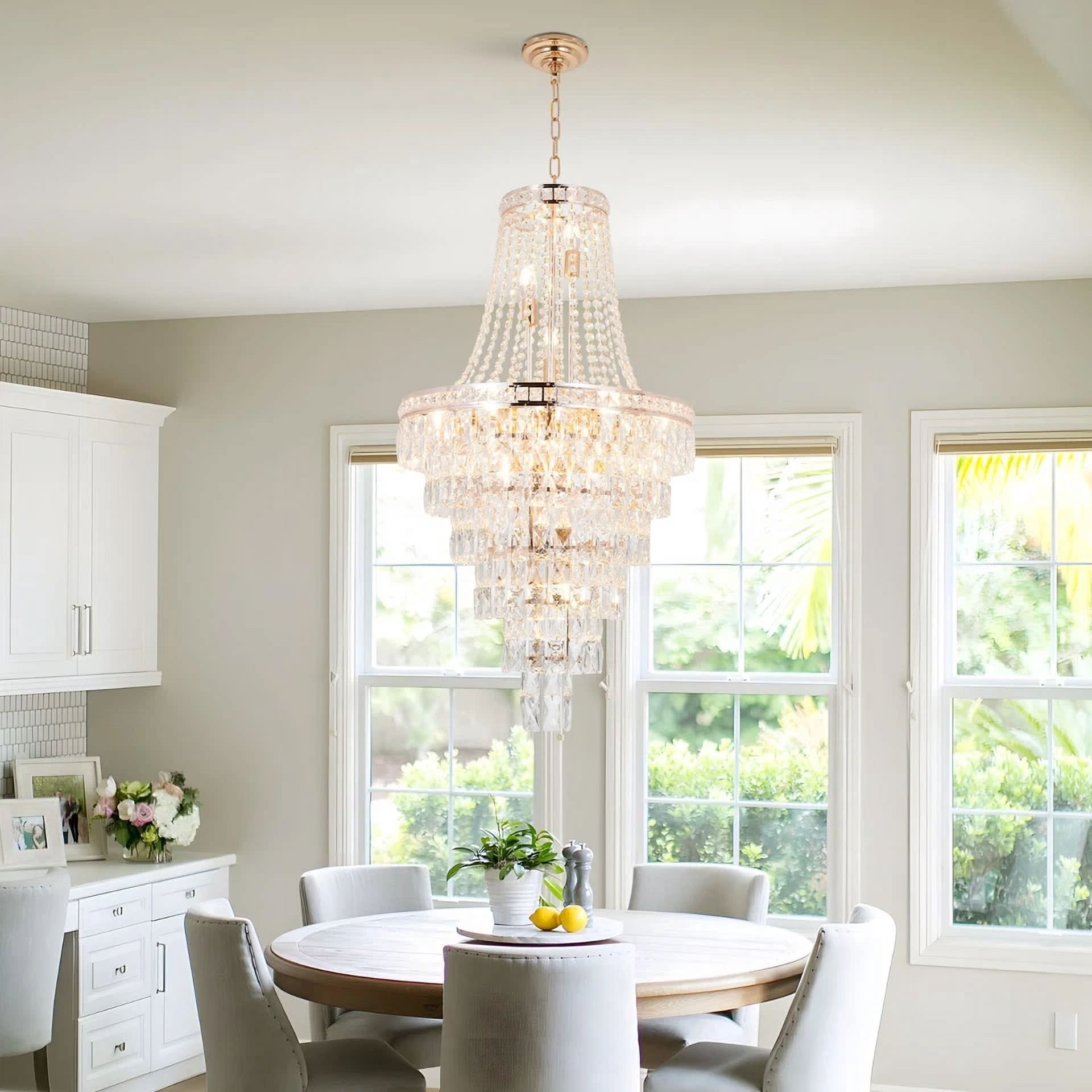 LUOLAX 15-Lights Golden Empire Crystal Chandelier Classic Lamp Ceiling Light 21×53 inch