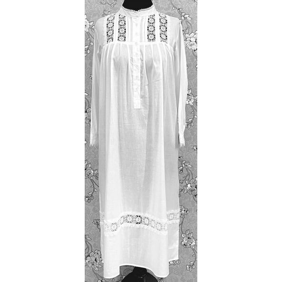 SoieRose SR-1160 Victorian 100% Cotton long Sleeve Lace Inset Nightgown
