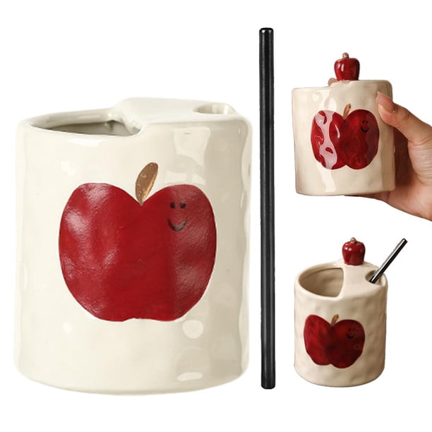 Ceramic Cup, 3.5 in Tall with Hand-Painted Designs, Prevents Table Scratches for Home or Office Use
