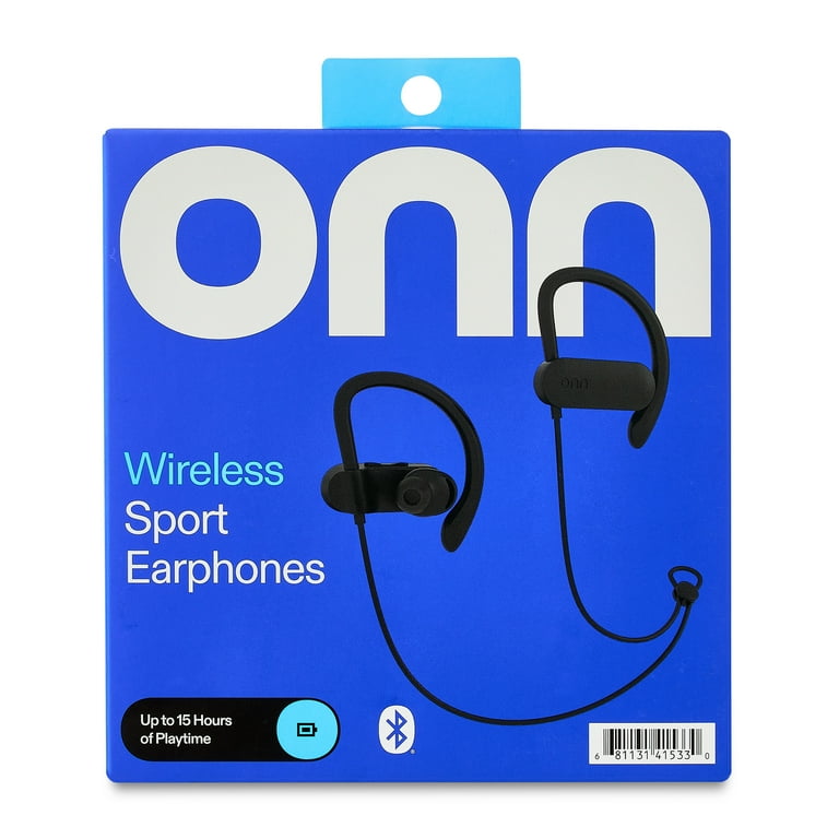 Onn+ Wireless Sport Earphones Bluetooth In-Ear Headphones Black