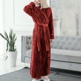 thumbnail image 3 of Defitshape Women's Plush Long Robe Soft Cozy Long Sleeve Full Length Fuzzy Fleece Bathrobe Spa Hot Tub Hotel Bath Belted Winter Fluffy Maternity Warm Kimono Pocket Burgundy Large, 3 of 5